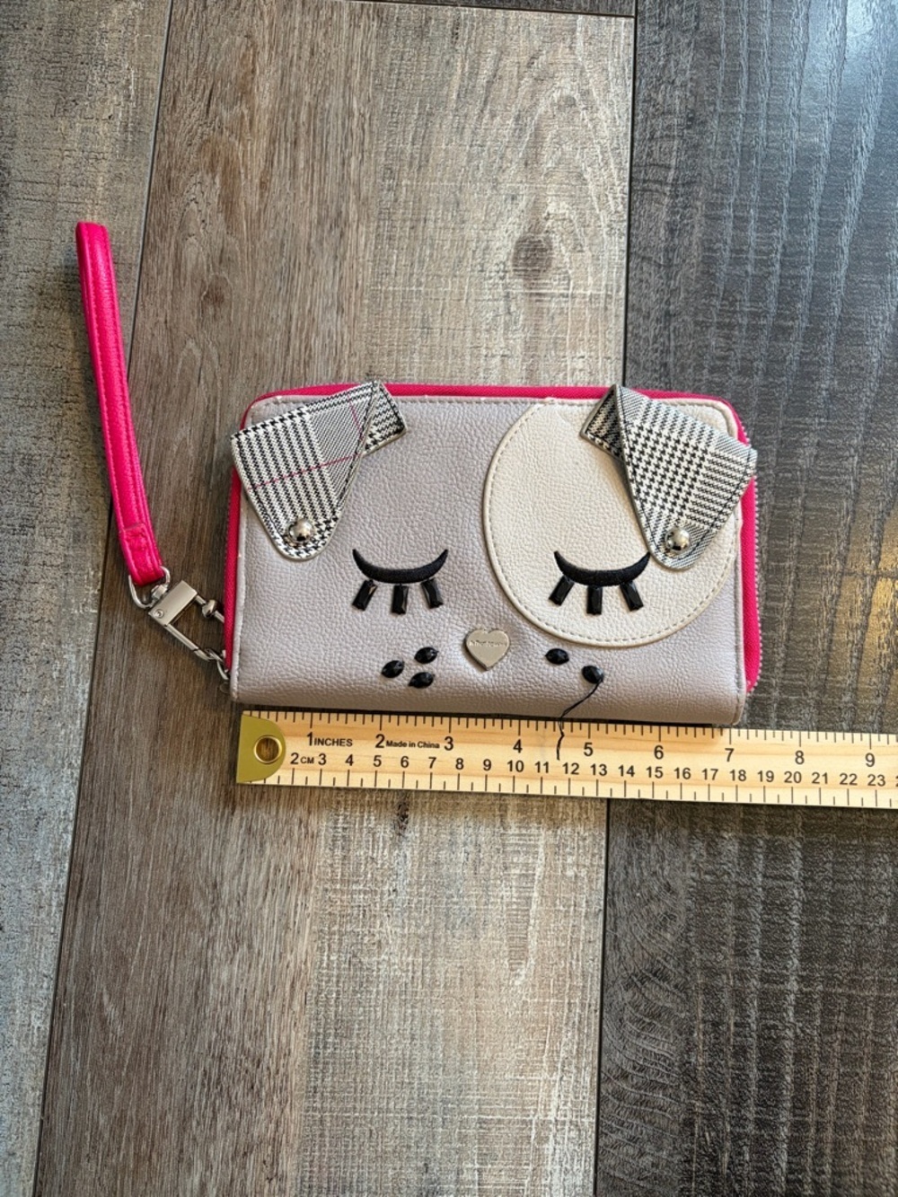 Betsey Johnson Dog Face Zip Around Wristlet Wallet Novelty Animal